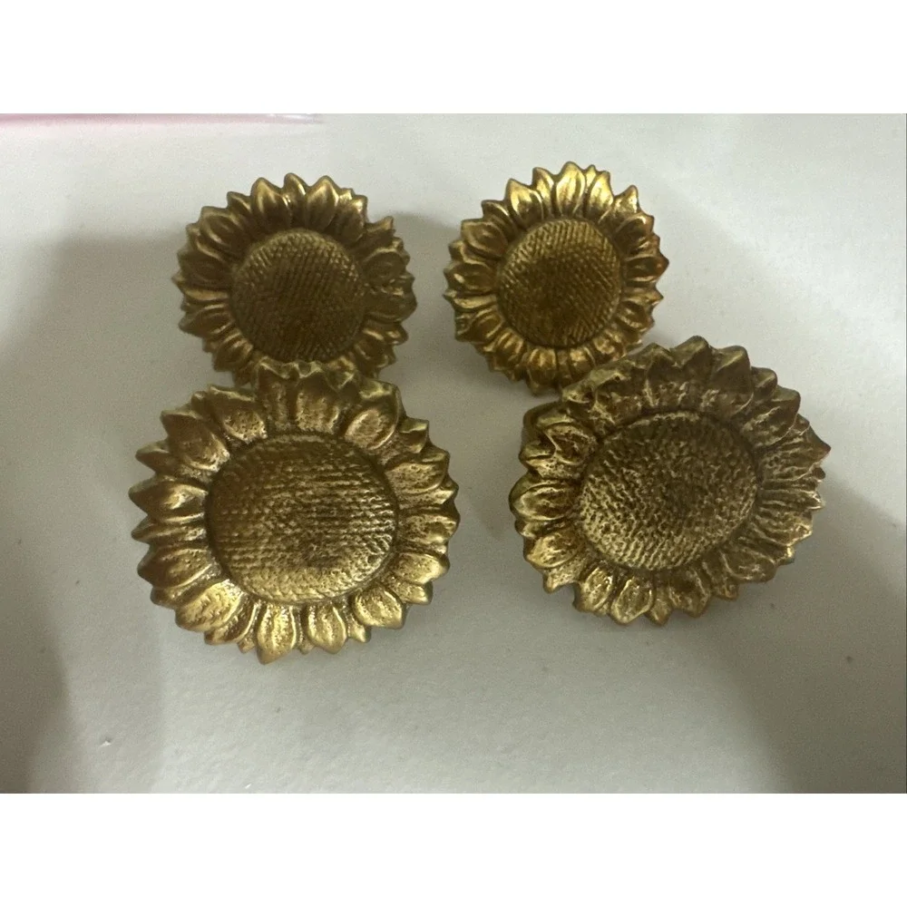 Pottery Barn Napkin Rings - Brass Sunflower, Set Of 4